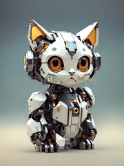 cute robot cat, 3D art, AI generated