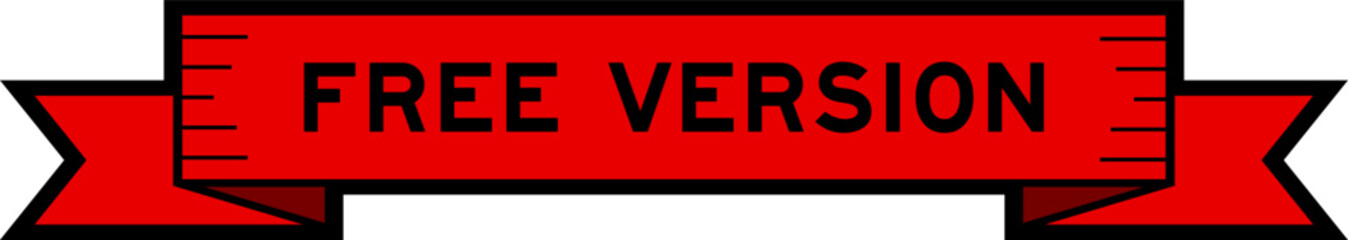 Ribbon label banner with word free  version in red color on white background
