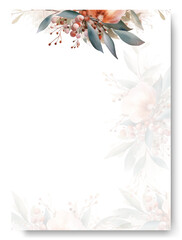 Wedding invitation card with warm soft autumn fall floral. Beautiful wedding card invitation.