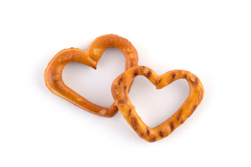 Heart shaped pretzel isolated on white with cliping path