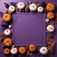 A spooky banner with a purple background and a square copy space