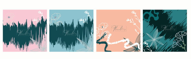 Background templates with copy space for text, plants and leaves for social media stories green tones. Vector illustration for mobile applications, invitations, advertisements, web banners