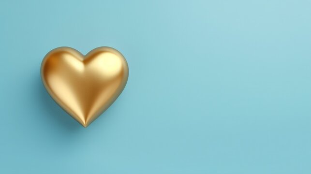  a gold heart shaped object on a blue background with a shadow of the object in the middle of the image is a gold heart shaped object.  generative ai