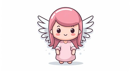  a cute little girl with pink hair and angel wings on a white background.  generative ai