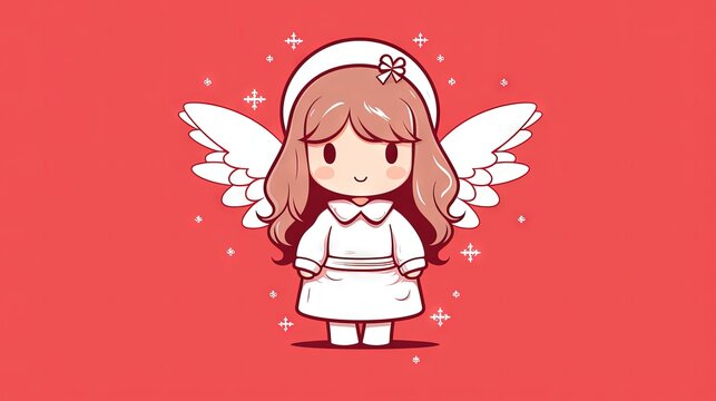  a little girl with angel wings on a red background with a red background and a red background with a white angel on the right side of the image.  generative ai