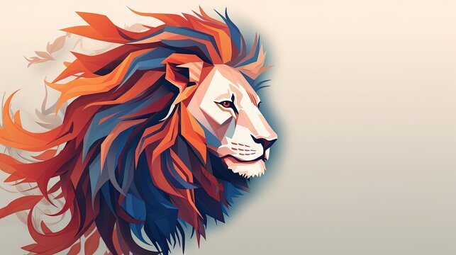  a lion's head with red, blue, and orange hair.  generative ai