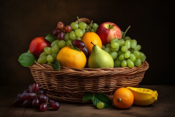 Assorted fruits in a basket. Generative AI