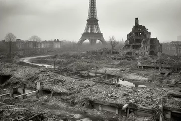 Foto op Canvas Devastated landscape surrounding famous tower in ruins. Generative AI © Endellion