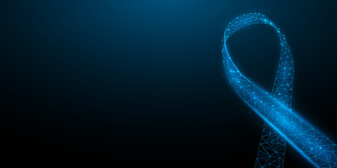 National Bully Prevention month concept. Banner template with glowing low poly blue ribbon. Vector illustration.