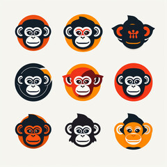 Fototapeta premium Monkey icons set. Vector illustration of a group of monkeys.