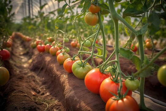 Greenhouse tomatoes. Generative AI