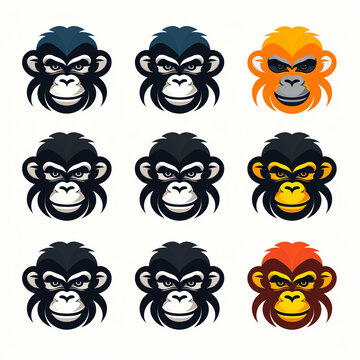 Monkey icons set. Vector illustration of a group of monkeys.