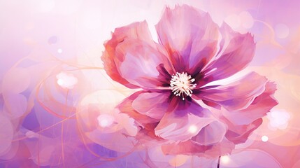  a painting of a pink flower on a purple background with bubbles.  generative ai