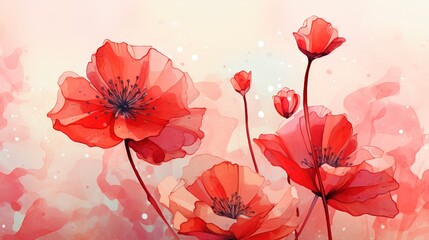  a painting of red flowers on a white background with water droplets.  generative ai