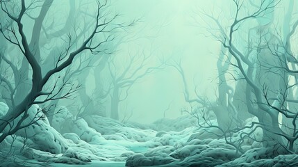  a painting of a snowy forest with a stream running through it.  generative ai