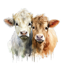 Three Cute Charolais Cow Watercolor Png Graphic