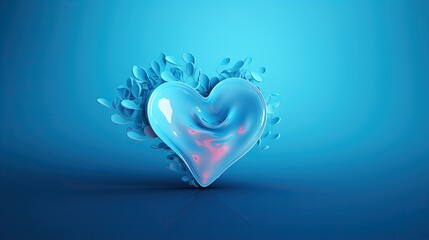  a heart shaped object with water splashing around it on a blue background.  generative ai