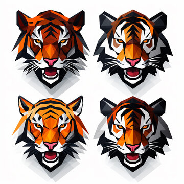 Tiger head icons set. Vector illustration of tiger head icons.