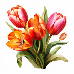 Bouquet of tulips isolated on white background. Watercolor illustration.