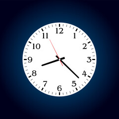 wall clock, black and red hands and white dial