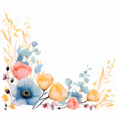 Hand drawn watercolor floral wreath, isolated on white background.