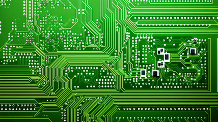 green microelectronics, microchip computer printed circuit board electronic chip, abstract fictional background