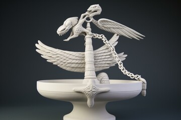 Sculpted clay-like scales form a white medical caduceus symbol. Generative AI