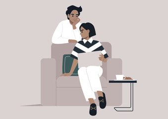 One character seeking advice from another and sharing their laptop screen to display the file of concern