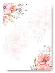 Beautiful soft peach anemone floral and leaves wedding invitation card set