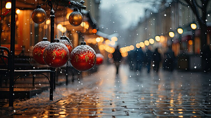 A Sparkling Scene of a Christmas Market in the Evening