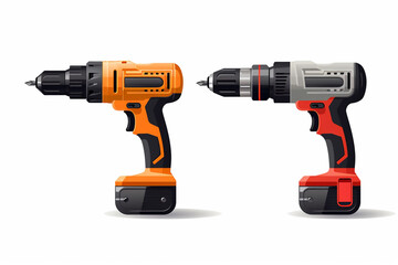 Set of electric drills. Electric drill. Vector illustration isolated on white background