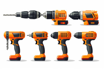 Set of electric drills. Electric drill. Vector illustration isolated on white background