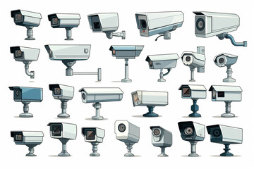 Set of cctv cameras. Vector illustration in cartoon style.