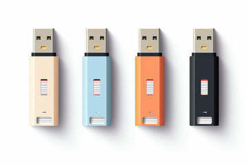 Usb flash drive in different colors isolated on white background. Vector illustration.