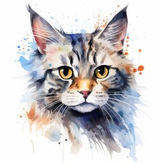Watercolor cat clip art on white background.