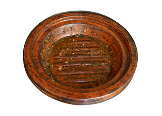 Dirty Moroccan Plate, Empty Bowl after Dinner, Finished Lunch, Oil and Smeared Sauce