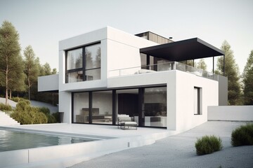Modern residence isolated, digitally rendered. Generative AI