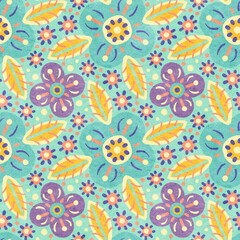 Seamless pattern with bright spring flowers