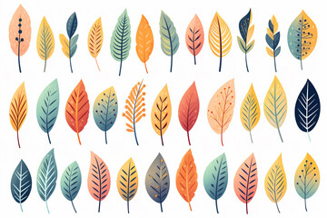 Set of hand drawn autumn leaves. Vector illustration in flat style. - obrazy, fototapety, plakaty