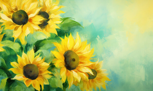 Watercolor painting of sunflowers with vibrant yellow petals.
