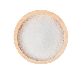 sugar in wood bowl on transparent png. top view