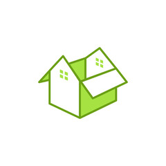 The logo is a box-shaped house. Unique and interesting.
