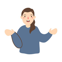 confident woman standing showing presenting something