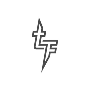 The monogram is the letter T and F. Elegant and outline.