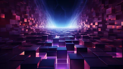 Foto op Canvas abstract purple glowing cosmic perspective with fractals, light and cubes background 16:9 widescreen wallpapers © elementalicious
