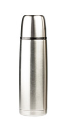 Two stainless steal thermo bottles. Thermos container with twistable mug cup for travel, camping....