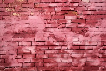 A distinctive, old cracked pink brick wall with shabby paint