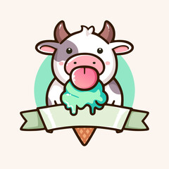 Fototapeta premium Ice cream logo vector. Cute cow licking and ice cream. full color.