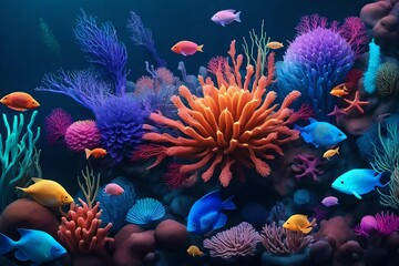 Naklejka na ściany i meble coral reef with fish generative AI tool