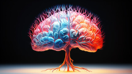 illuminated brain shaped like a tree - obrazy, fototapety, plakaty